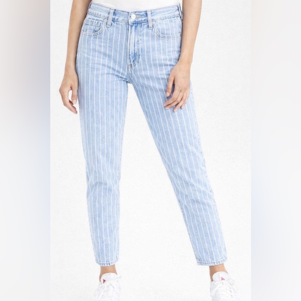 American Eagle blue striped High waisted‎ mom jeans size 0